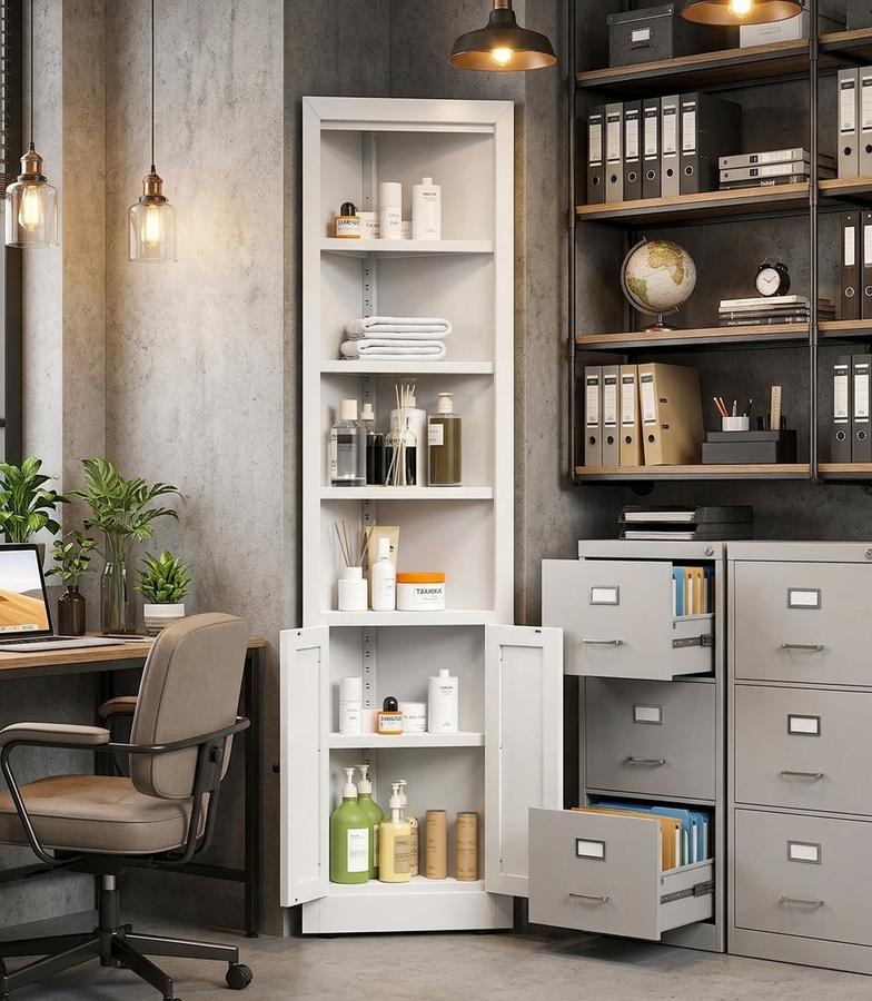 VIYET corner cabinet in a bathroom